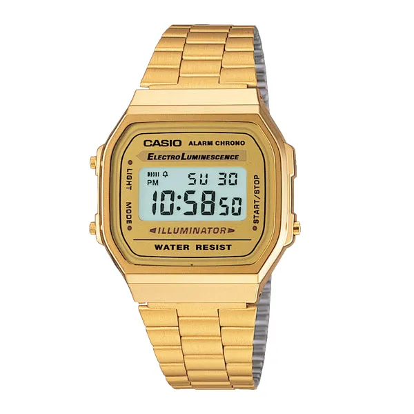 Mens Yellow Gold Plated Digital Watch,Stainless Steel Band,Water Resistant