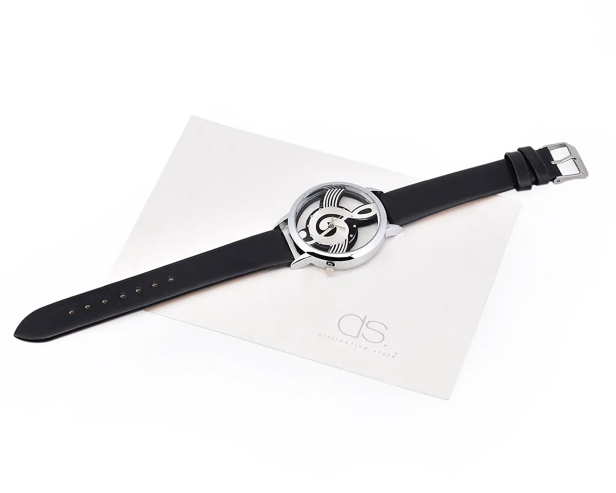 Musical Note Leather Band Quartz Women's Wrist Watch - Black