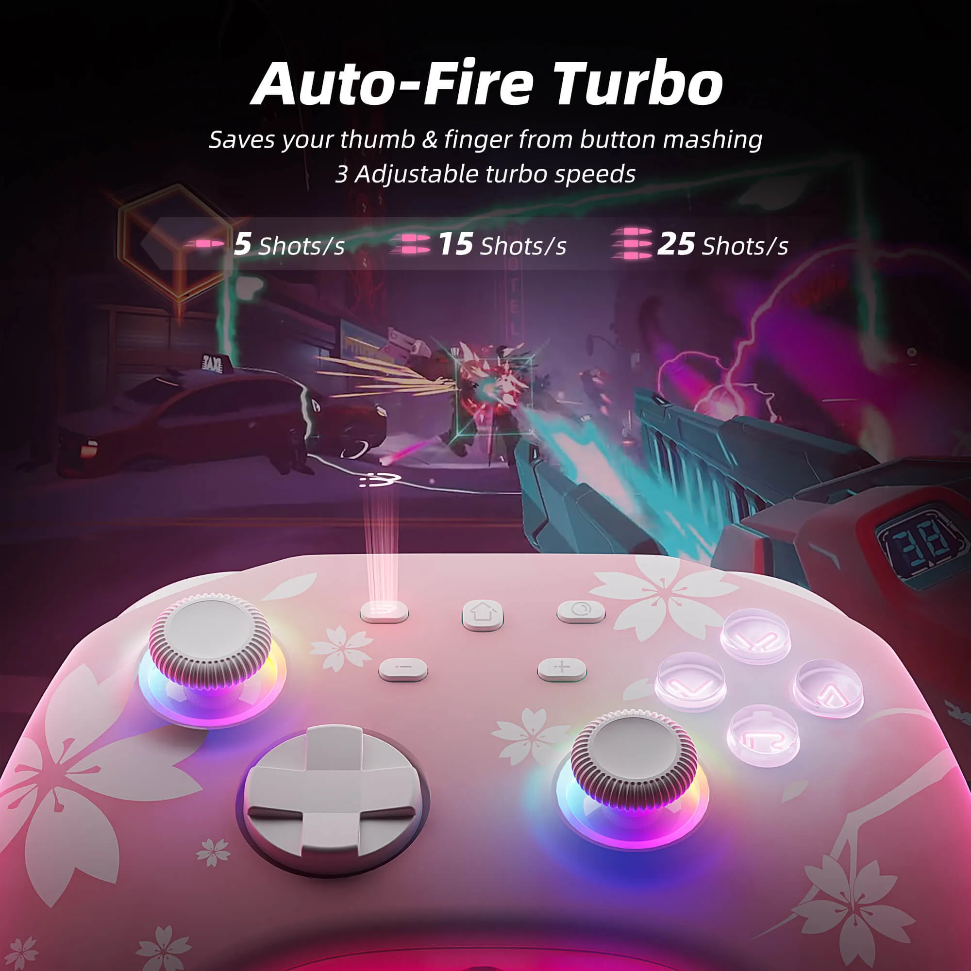 Mytrix Wireless Pro Controller Sakura Pink, Bluetooth Controller with Programmable