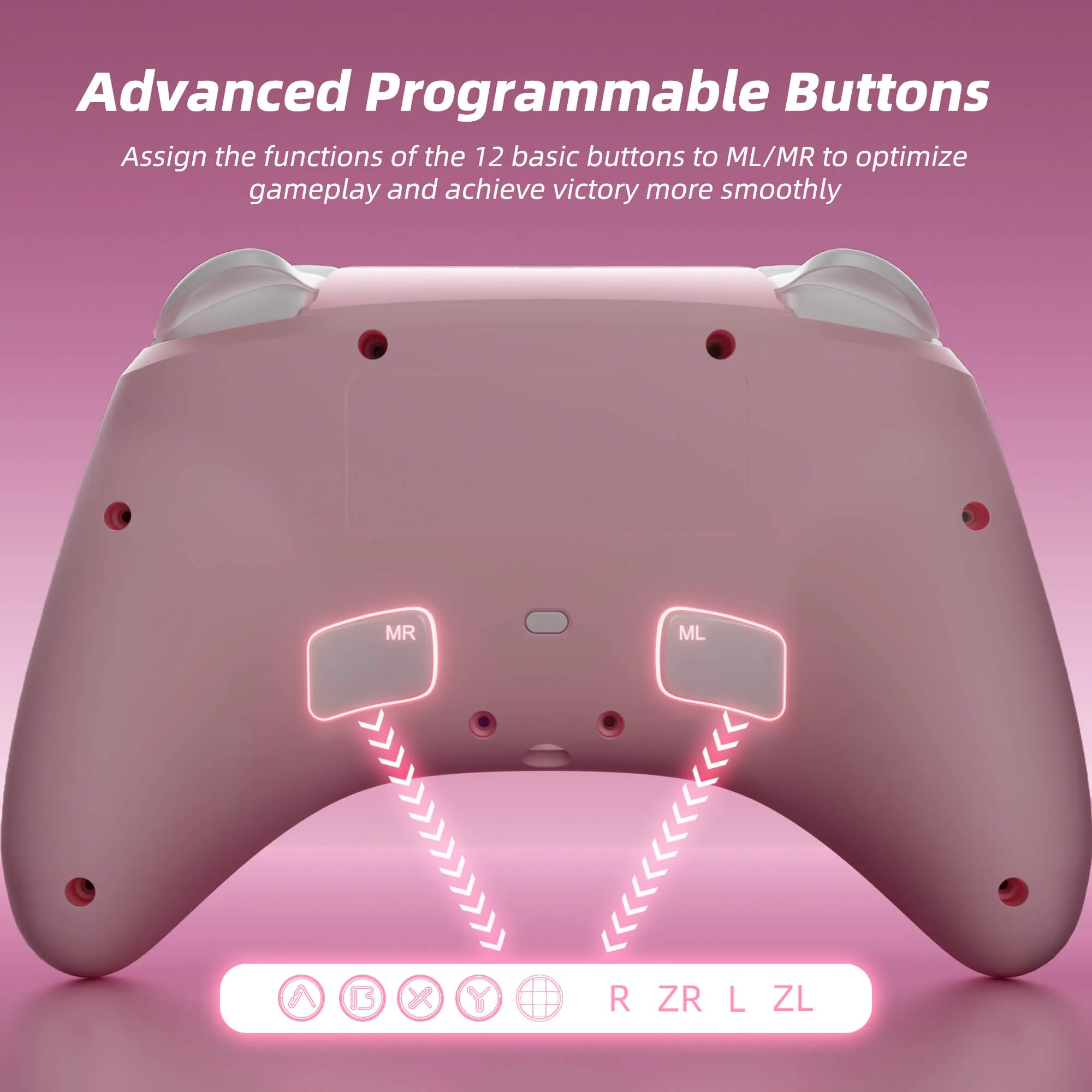 Mytrix Wireless Pro Controller Sakura Pink, Bluetooth Controller with Programmable