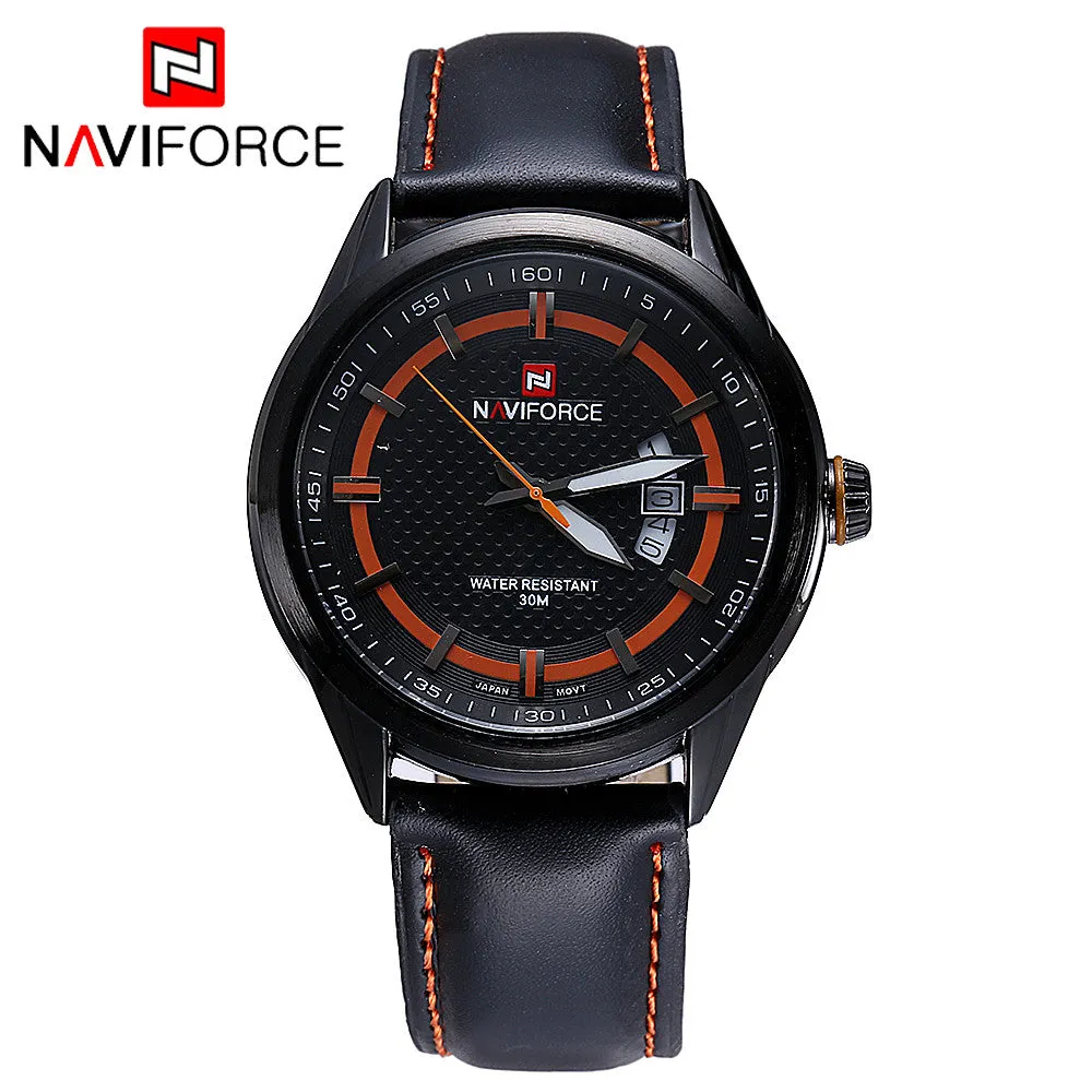 NAVIFORCE Genuine Leather Men Watch Waterproof Watch Top Brand Luxury Men Quartz Men Sports Watch Spring Watch