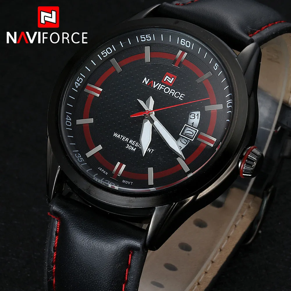 NAVIFORCE Genuine Leather Men Watch Waterproof Watch Top Brand Luxury Men Quartz Men Sports Watch Spring Watch