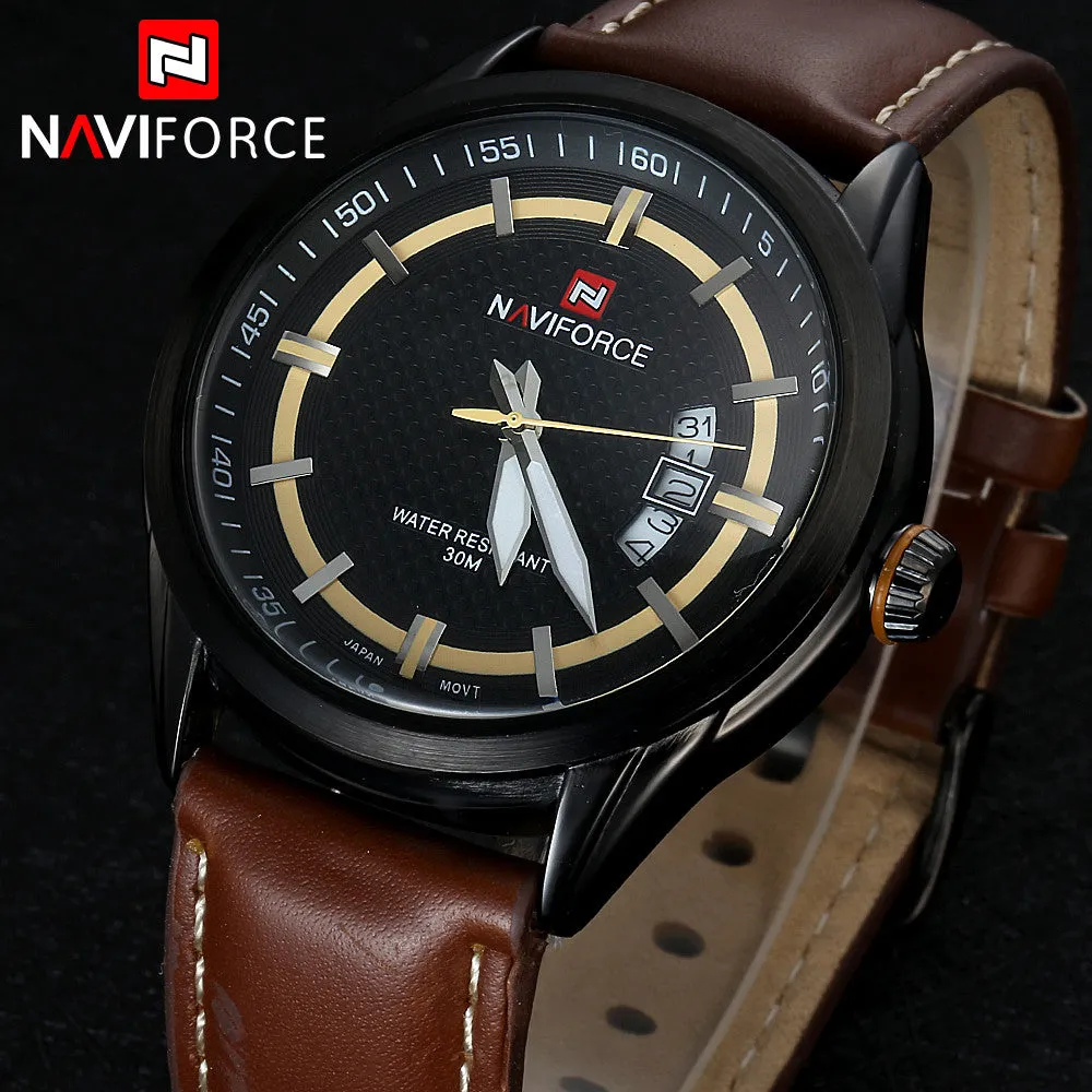 NAVIFORCE Genuine Leather Men Watch Waterproof Watch Top Brand Luxury Men Quartz Men Sports Watch Spring Watch