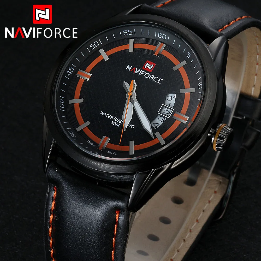 NAVIFORCE Genuine Leather Men Watch Waterproof Watch Top Brand Luxury Men Quartz Men Sports Watch Spring Watch