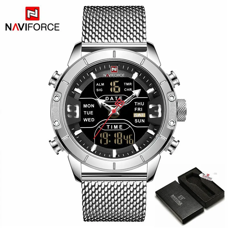 NAVIFORCE Top Brand Luxury Watch Men Fashion Sports Quartz Watch Men Full Steel Waterproof LED Digital Watches Relogio Masculino