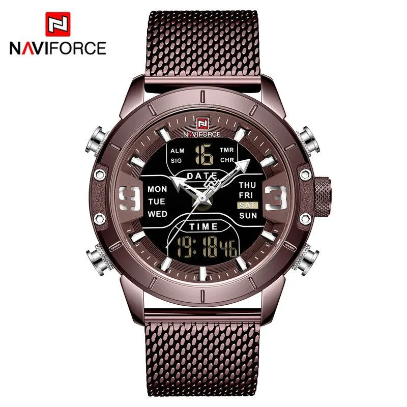 NAVIFORCE Top Brand Luxury Watch Men Fashion Sports Quartz Watch Men Full Steel Waterproof LED Digital Watches Relogio Masculino