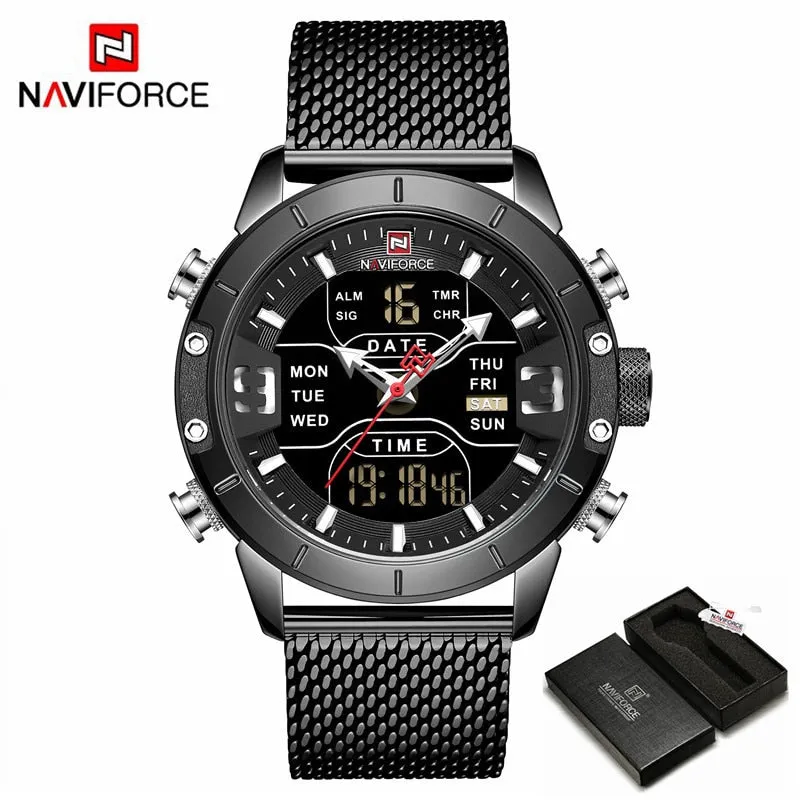 NAVIFORCE Top Brand Luxury Watch Men Fashion Sports Quartz Watch Men Full Steel Waterproof LED Digital Watches Relogio Masculino