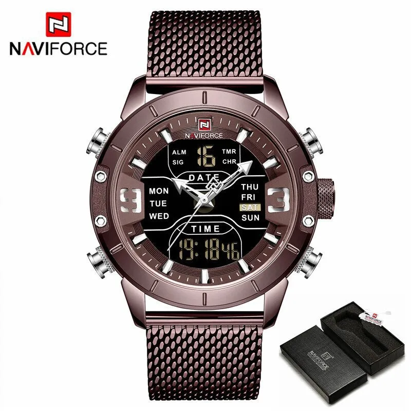 NAVIFORCE Top Brand Luxury Watch Men Fashion Sports Quartz Watch Men Full Steel Waterproof LED Digital Watches Relogio Masculino