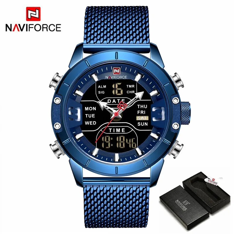 NAVIFORCE Top Brand Luxury Watch Men Fashion Sports Quartz Watch Men Full Steel Waterproof LED Digital Watches Relogio Masculino