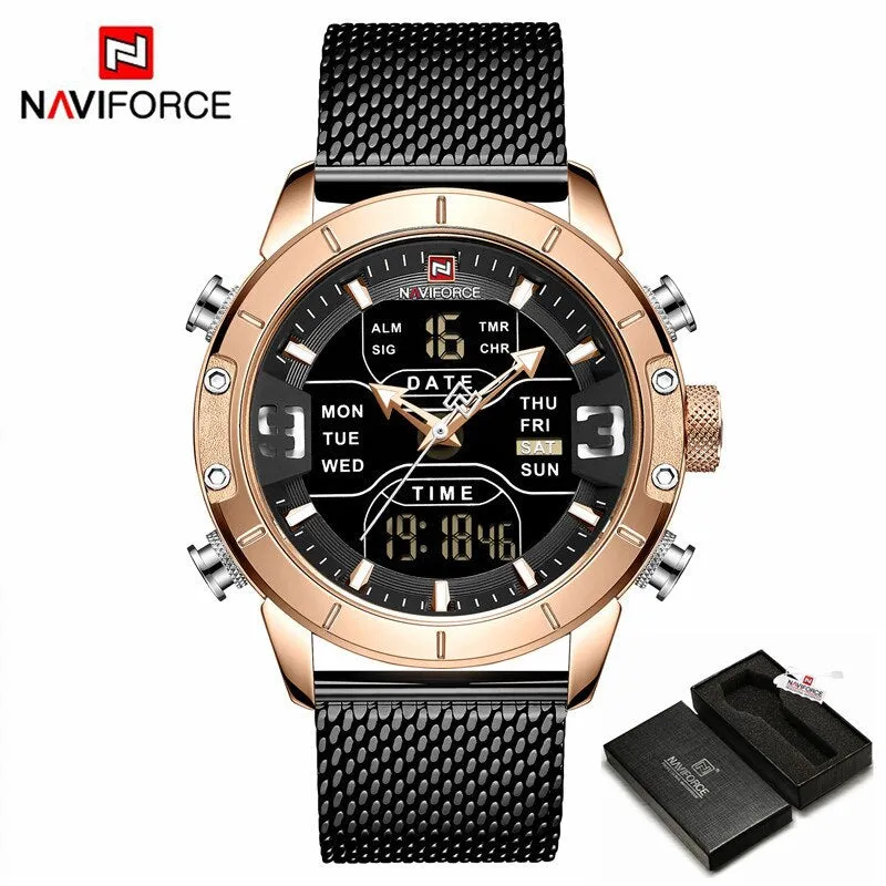 NAVIFORCE Top Brand Luxury Watch Men Fashion Sports Quartz Watch Men Full Steel Waterproof LED Digital Watches Relogio Masculino