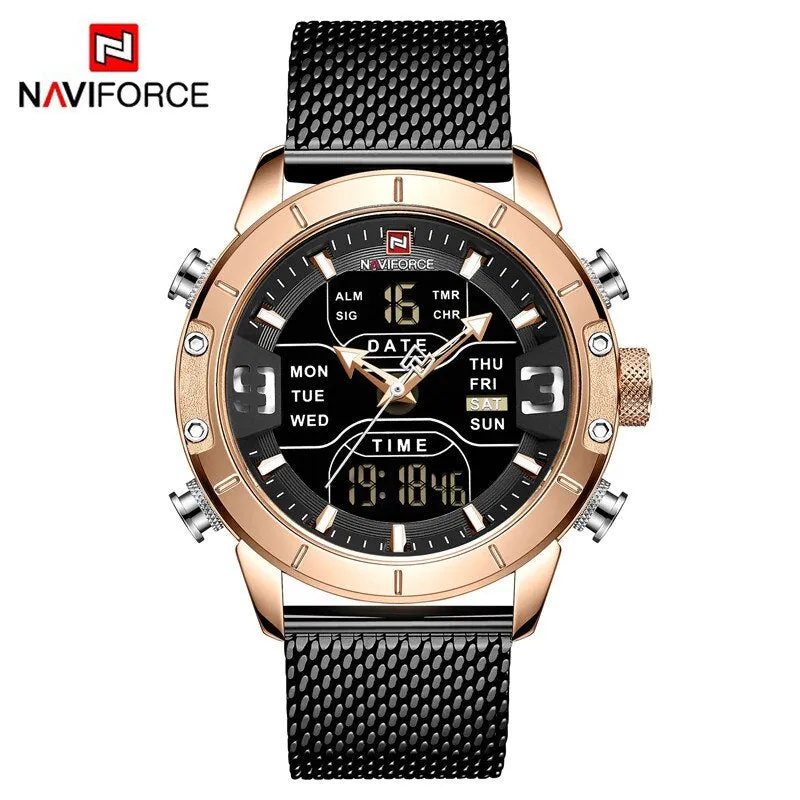 NAVIFORCE Top Brand Luxury Watch Men Fashion Sports Quartz Watch Men Full Steel Waterproof LED Digital Watches Relogio Masculino