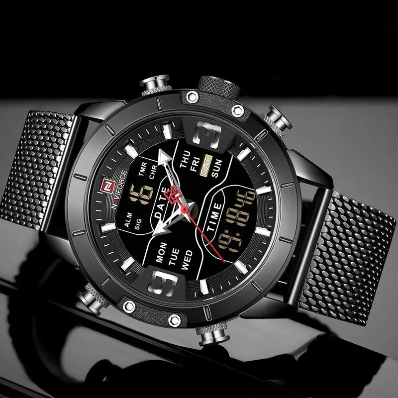 NAVIFORCE Top Brand Luxury Watch Men Fashion Sports Quartz Watch Men Full Steel Waterproof LED Digital Watches Relogio Masculino