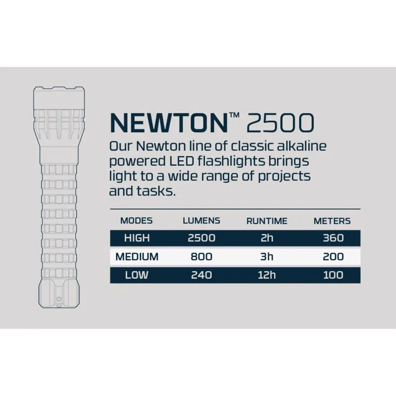 NEBO Newton 2500 lm Black/Gray LED Flashlight AA Battery