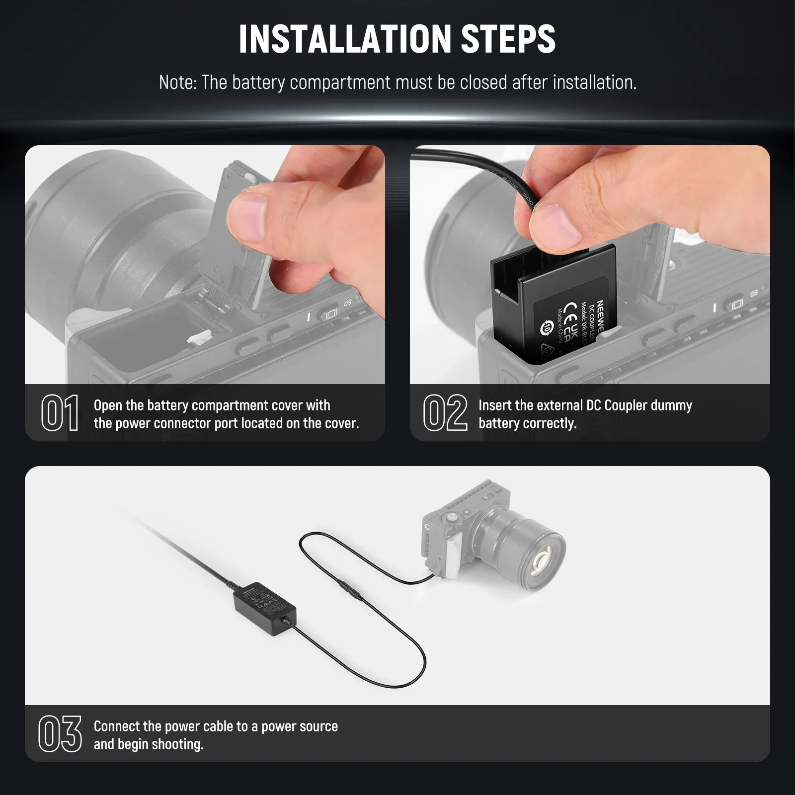 NEEWER DMW-BLC12 Dummy Battery Coupler Kit