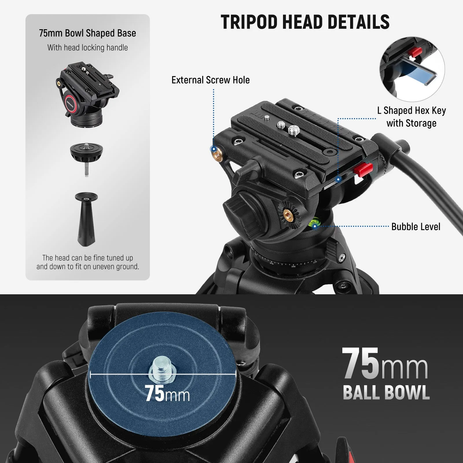 NEEWER TP74 74" Pro Video Tripod with Fluid Head