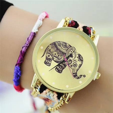 New Brand Handmade Braided Elephant Friendship Bracelet Watch GENEVA Watches Women Quarzt Watches