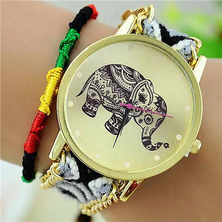 New Brand Handmade Braided Elephant Friendship Bracelet Watch GENEVA Watches Women Quarzt Watches