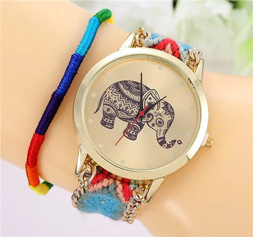 New Brand Handmade Braided Elephant Friendship Bracelet Watch GENEVA Watches Women Quarzt Watches