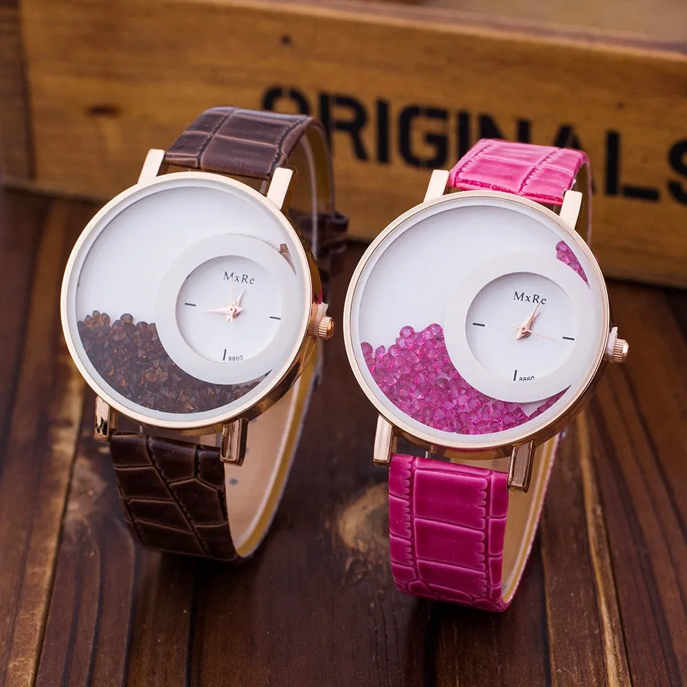 New Fashion Leather Strap Women Rhinestone Wrist Watch Hot Casual Women Dress Watches Relogio Feminino