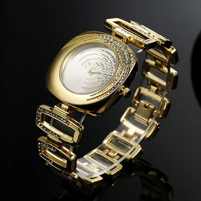 New Luxury Fashion designer Rhinestone wrist watches For Ladies gold Women dress clock silver band Female oem quartz watch