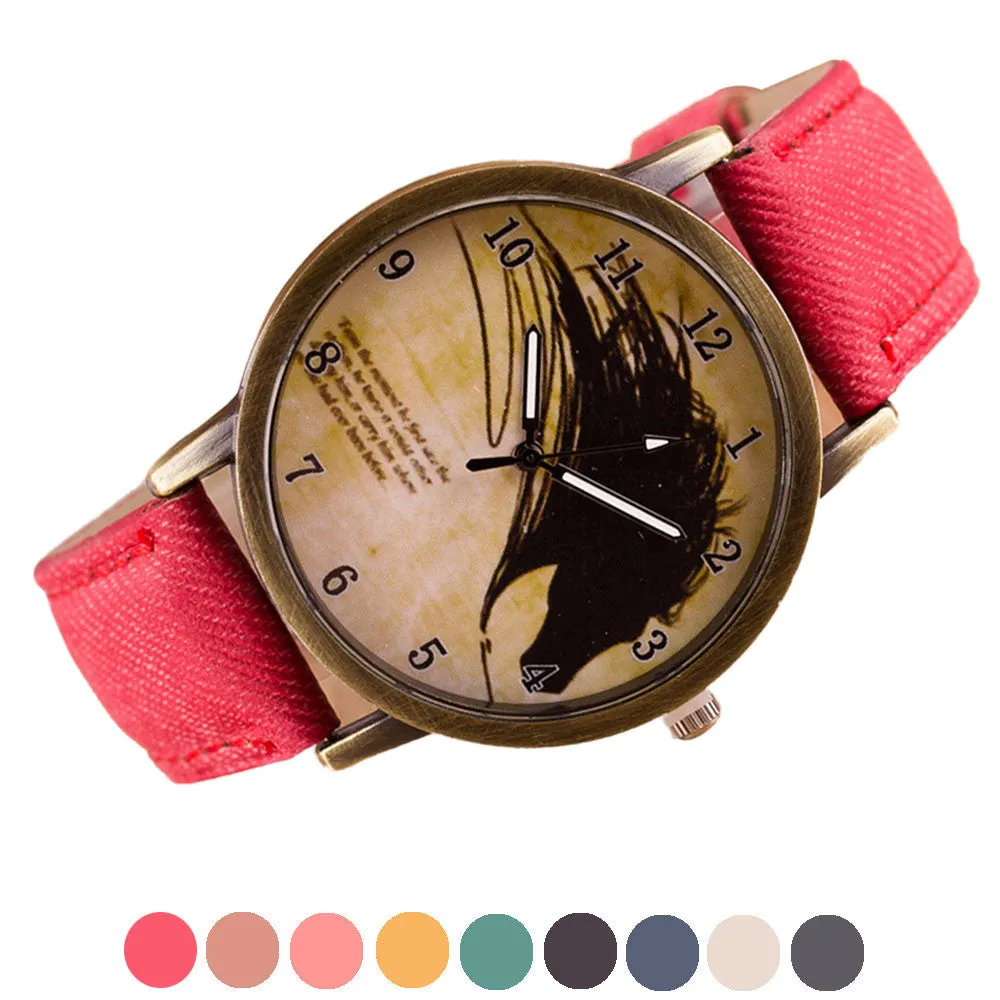 Newly Design Vintage Brief Painting Horse Watch Quartz Wrist Watches