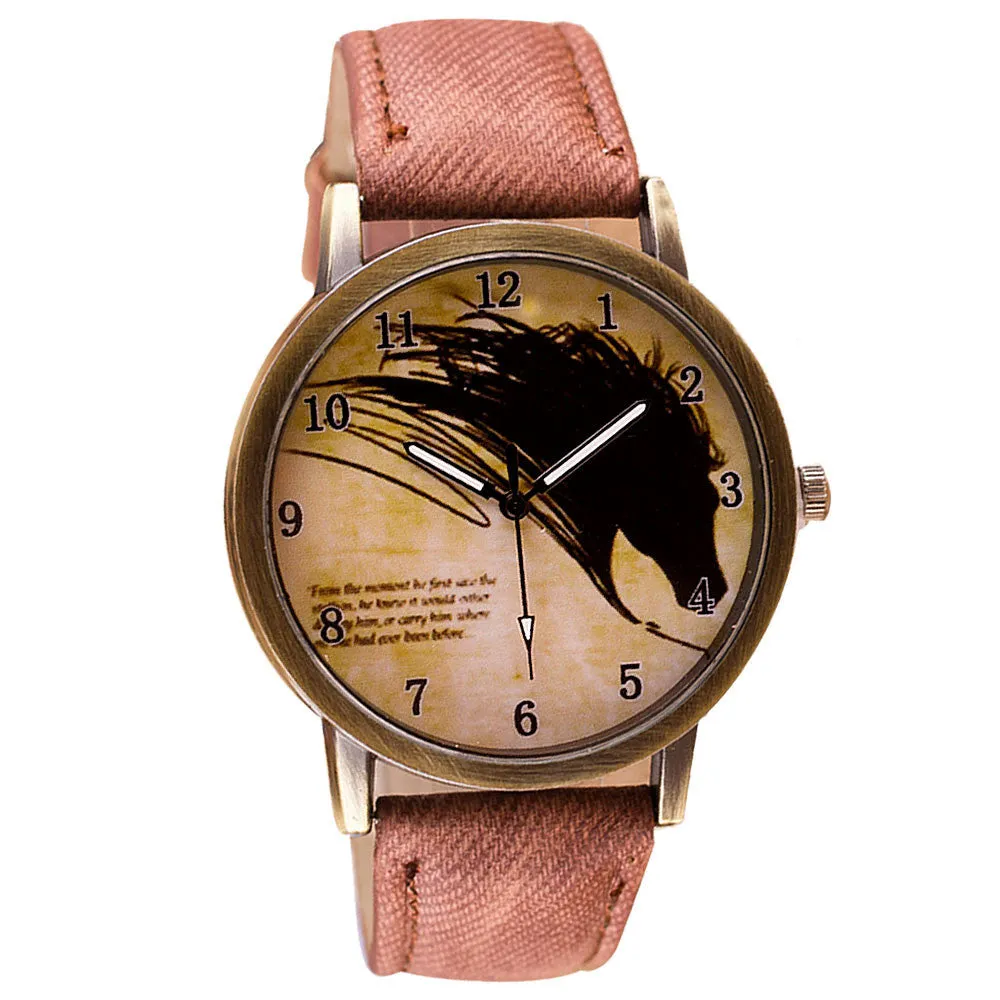 Newly Design Vintage Brief Painting Horse Watch Quartz Wrist Watches