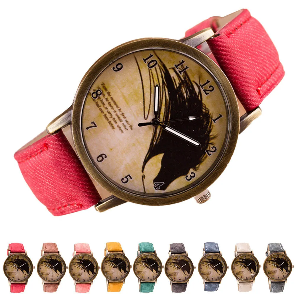 Newly Design Vintage Brief Painting Horse Watch Quartz Wrist Watches