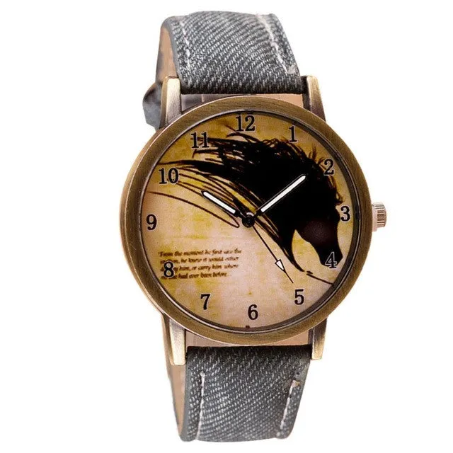 Newly Design Vintage Brief Painting Horse Watch Quartz Wrist Watches