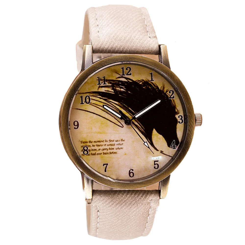 Newly Design Vintage Brief Painting Horse Watch Quartz Wrist Watches