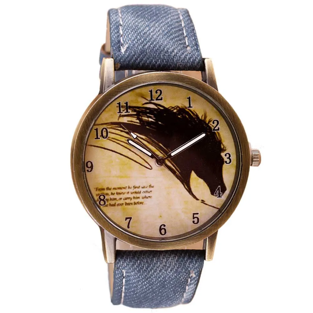 Newly Design Vintage Brief Painting Horse Watch Quartz Wrist Watches