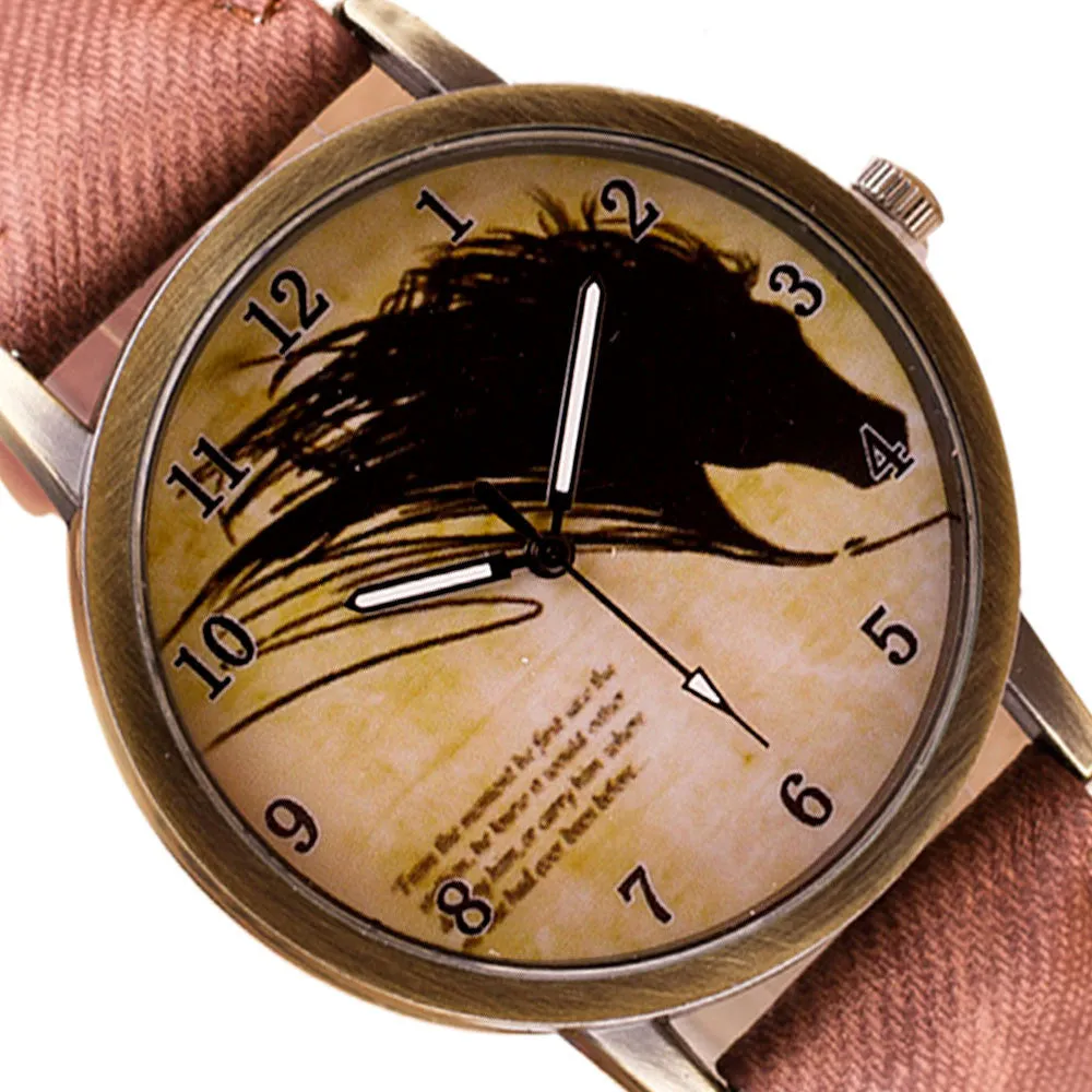 Newly Design Vintage Brief Painting Horse Watch Quartz Wrist Watches