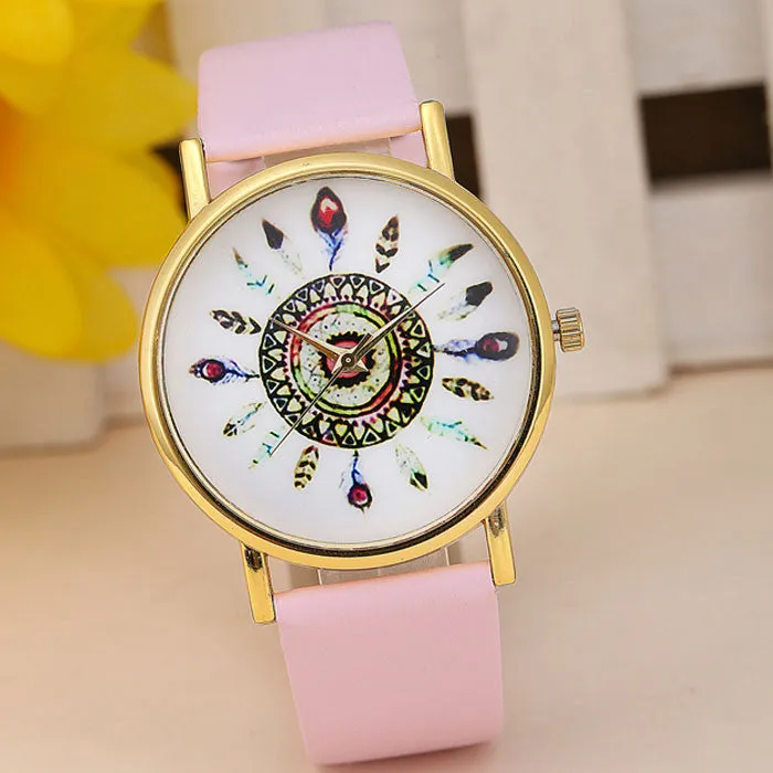 Original Women Genuine Leather Vintage Women Watches,Bracelet Wristwatches, Feather Dial watches