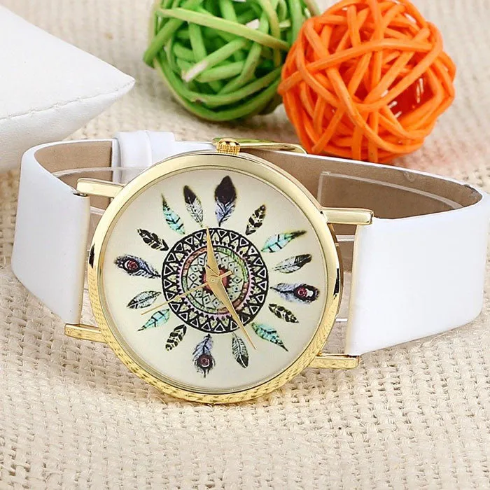 Original Women Genuine Leather Vintage Women Watches,Bracelet Wristwatches, Feather Dial watches