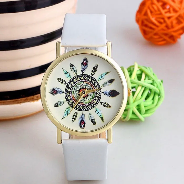 Original Women Genuine Leather Vintage Women Watches,Bracelet Wristwatches, Feather Dial watches