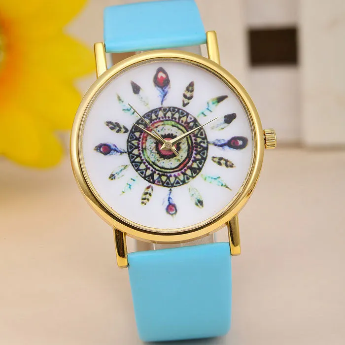 Original Women Genuine Leather Vintage Women Watches,Bracelet Wristwatches, Feather Dial watches