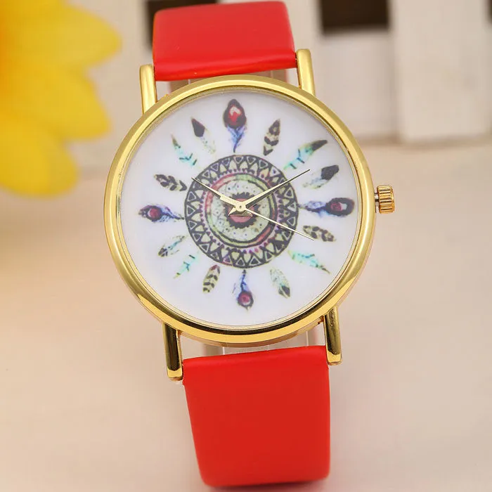 Original Women Genuine Leather Vintage Women Watches,Bracelet Wristwatches, Feather Dial watches