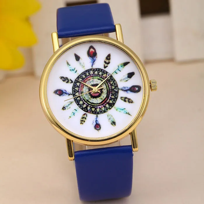 Original Women Genuine Leather Vintage Women Watches,Bracelet Wristwatches, Feather Dial watches