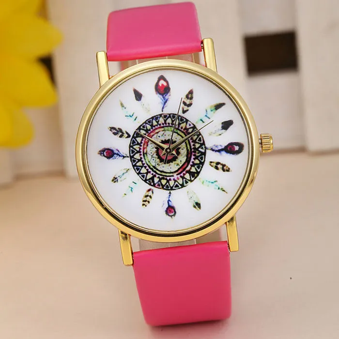 Original Women Genuine Leather Vintage Women Watches,Bracelet Wristwatches, Feather Dial watches