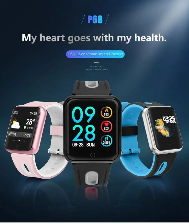 P68 Fitness Smartwatch with Heart Rate and Blood Pressure Monitoring for Xiaomi and Huawei Devices