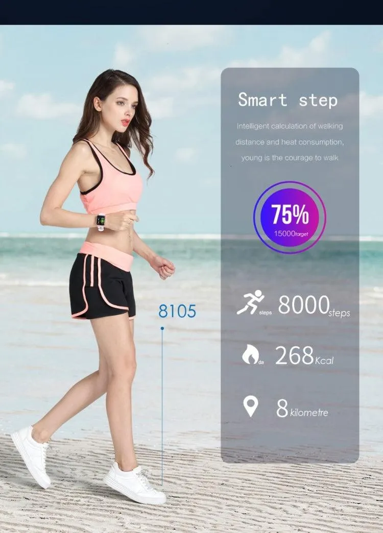 P68 Fitness Smartwatch with Heart Rate and Blood Pressure Monitoring for Xiaomi and Huawei Devices