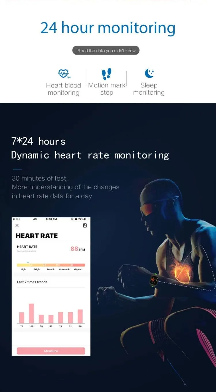 P68 Fitness Smartwatch with Heart Rate and Blood Pressure Monitoring for Xiaomi and Huawei Devices