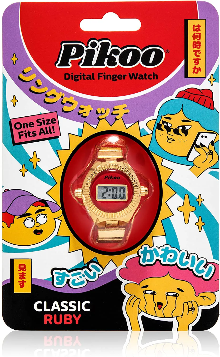 Pikoo: Unisex Digital Ring Watch w/Made in Japan Movement, One Size Fits All - Ruby Red