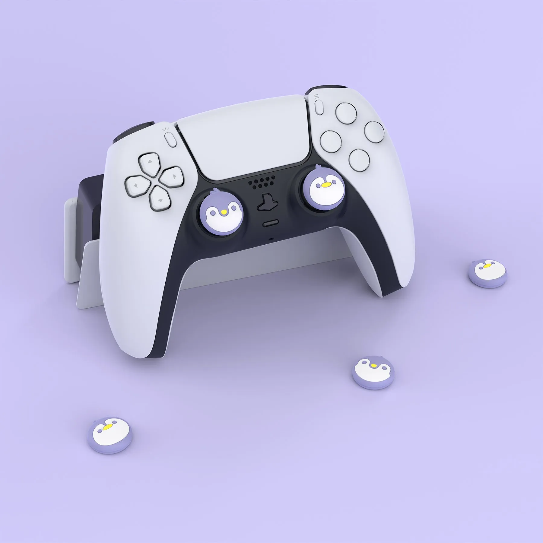 PlayVital Penguin Cute Thumb Grip Caps for PS5/4 Controller, Silicone Analog Stick Caps Cover for Xbox Series X/S, Thumbstick Caps for Switch Pro Controller - Light Violet - PJM3009