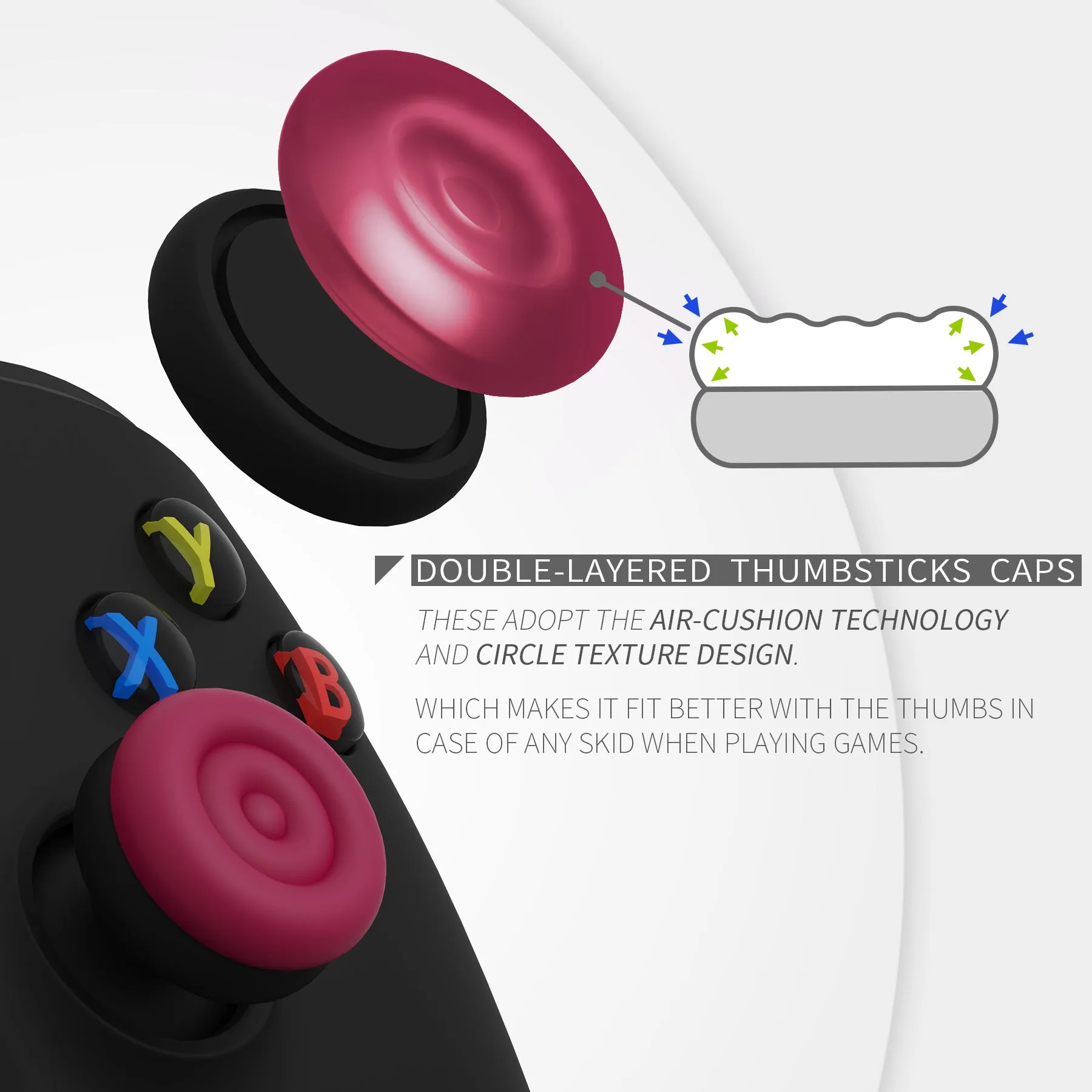 PlayVital Thumbs Cushion Caps Thumb Grips for ps5, for ps4, Thumbstick Grip Cover for Xbox Series X/S, Thumb Grip Caps for Xbox One, Elite Series 2, for Switch Pro Controller - Cosmic Red & Black - PJM3039