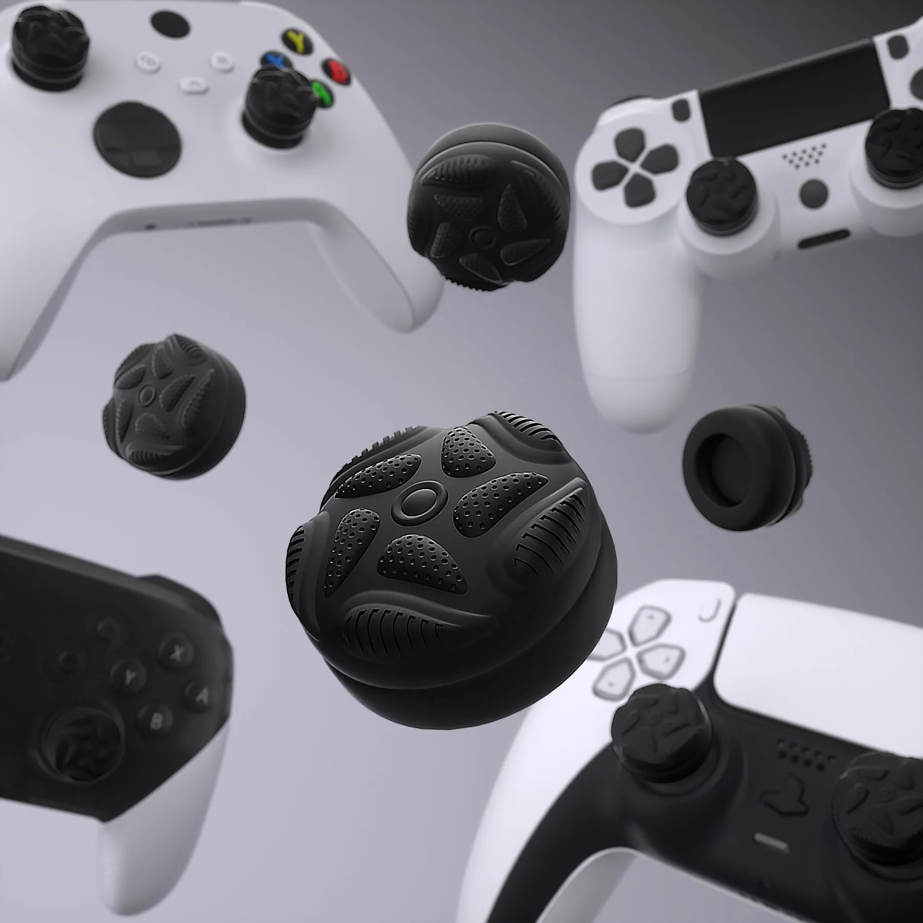 PlayVital Thumbs Cushion Caps Thumb Grips for ps5/4, Thumbstick Grip Cover for Xbox Series X/S, Thumb Grip Caps for Xbox One, Elite Series 2, for Switch Pro Controller - Raindrop Texture Design Black - PJM3033