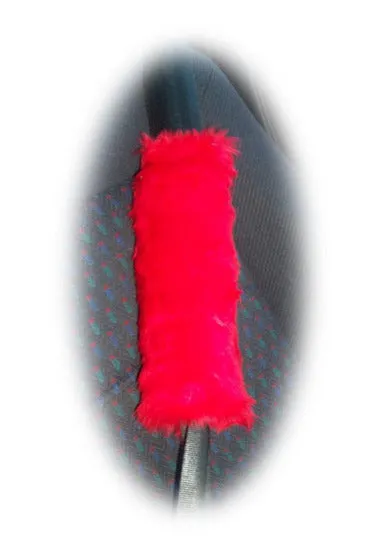 Racing Red Car Steering wheel cover & matching fuzzy faux fur seatbelt pad set