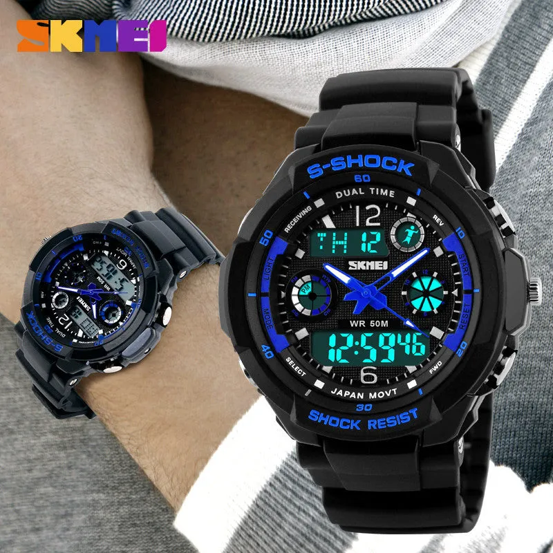 S-Shock Mens Military Watch For Men Sport Watch Luxury Brand Analog Quartz And LED Digital Outdoor Waterproof Watches