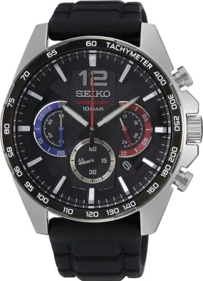 Seiko Chronograph Black Dial,Silver Case Men's Watch