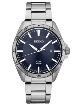 Seiko Mens Solar Essentials - Stainless Steel - Blue Dial - Date Window