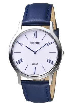 Seiko Solar White Dial Leather Strap Men's Watch SUP857P1